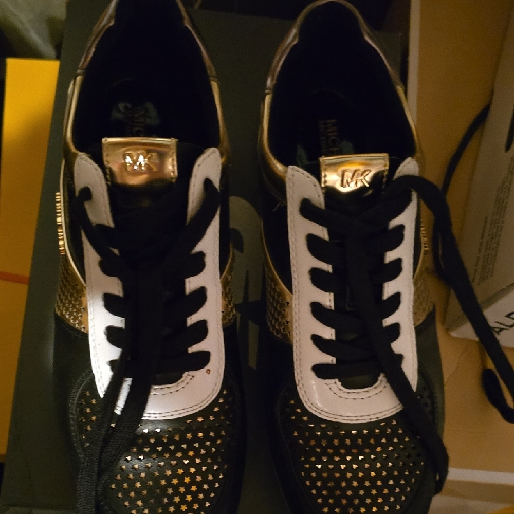 Michael Kors Black and Gold Perforated Sneakers